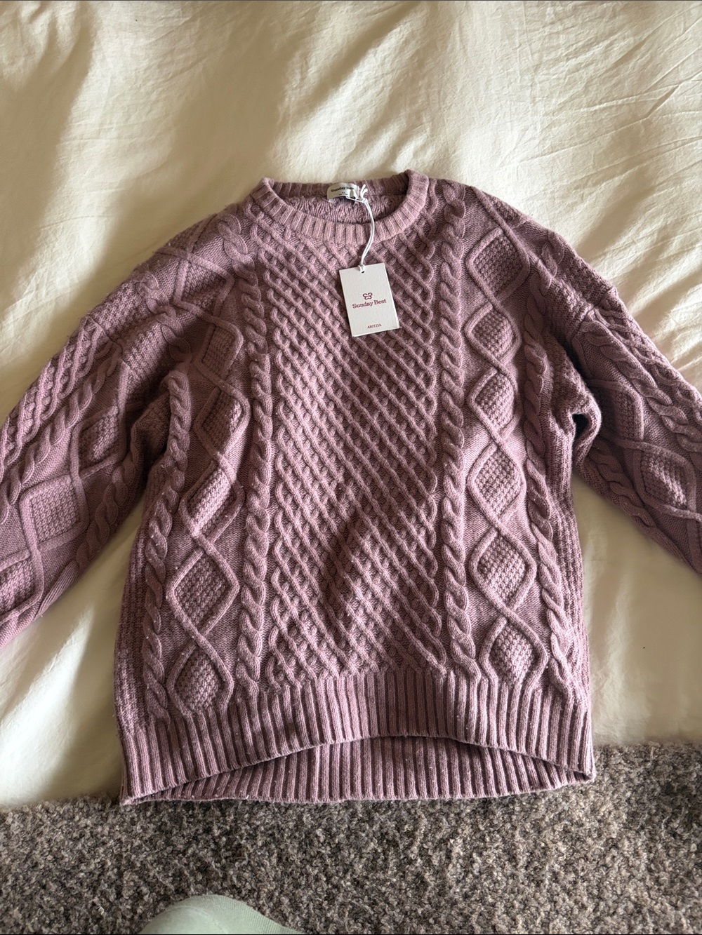 Sunday Best Dusty Mauve Cable Crewneck Sweater